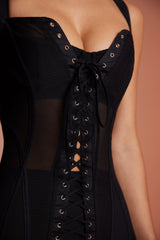 Lace Up Corset Mini Dress in Black