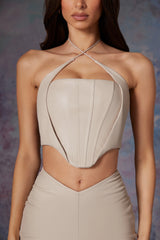 Vegan Leather Corset Crop Top in Stone