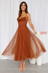 Signal My Way Tulle Midi Dress Chocolate