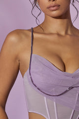 Cowl Neck Corset Crop Top in Lilac