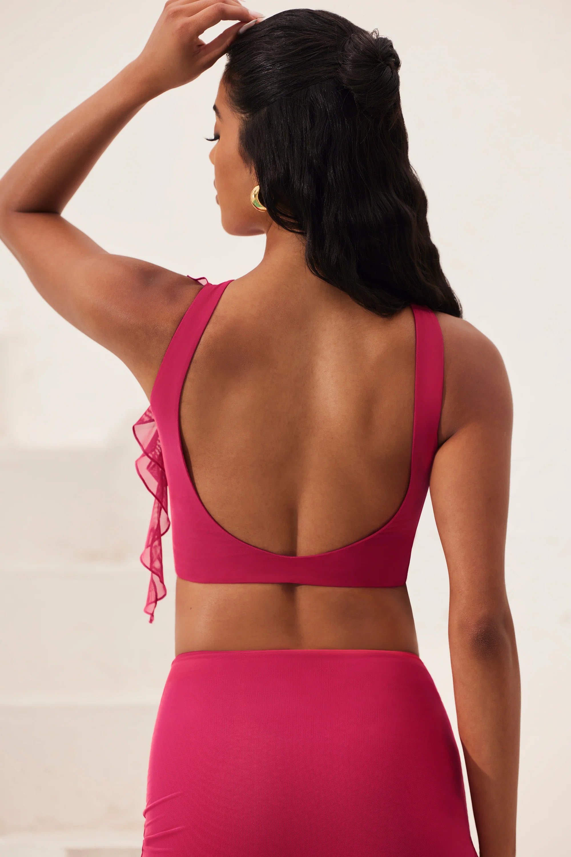 Gerafftes Crop-Top mit offenem Rücken in Fuchsia