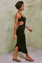 Abito midi con cut-out con arricciature in nero