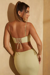 Ribbed Angled Corset Crop Top in Sage