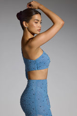 Verziertes One-Shoulder-Top in Rauchblau