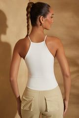 Racer Neck Ribbed Tank Top in White