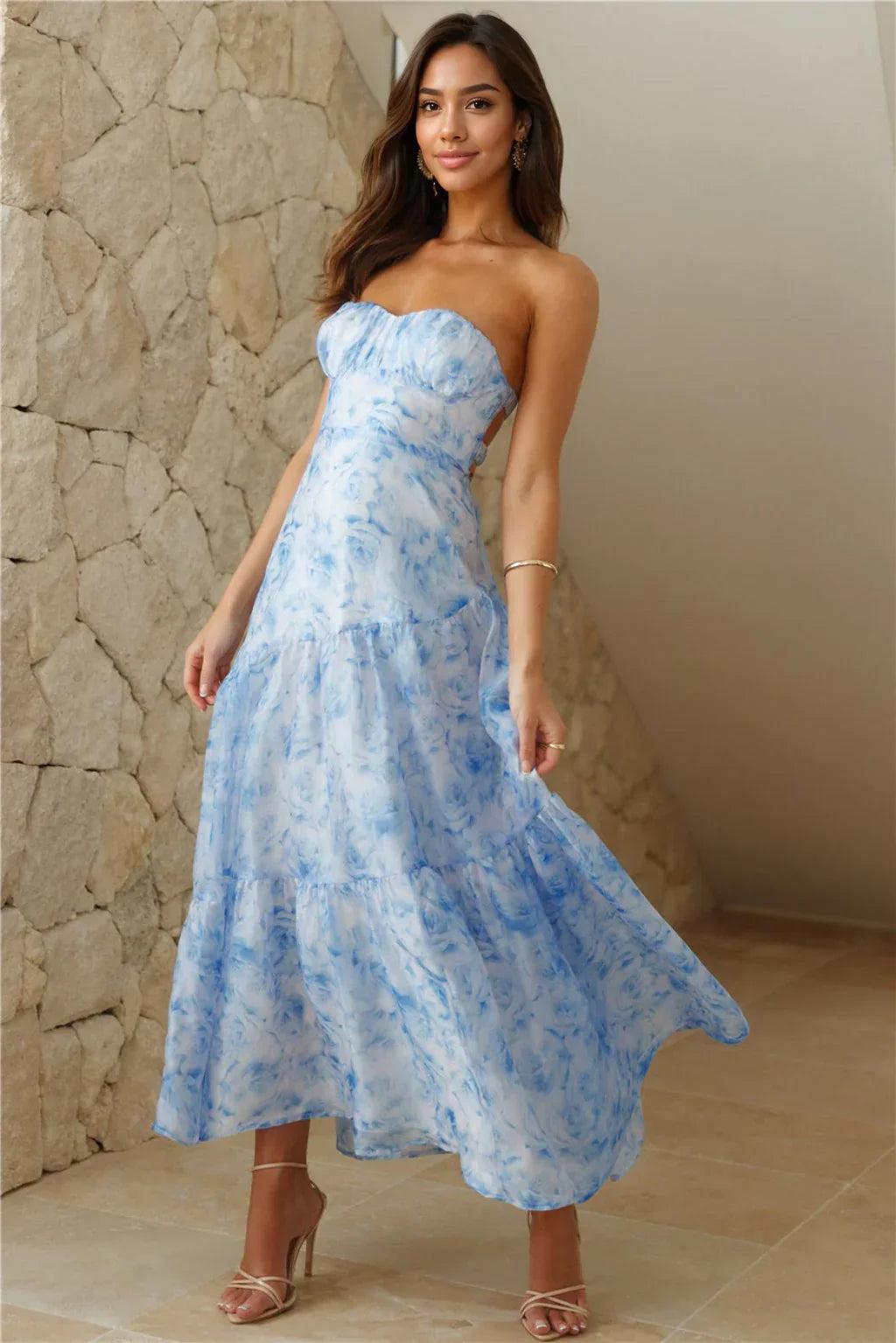 Her Best Version Strapless Maxi Dress Blue