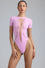 Body con lacci in rosa viola 