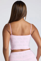 Strappy Ruched Pointelle Crop Top in Baby Pink