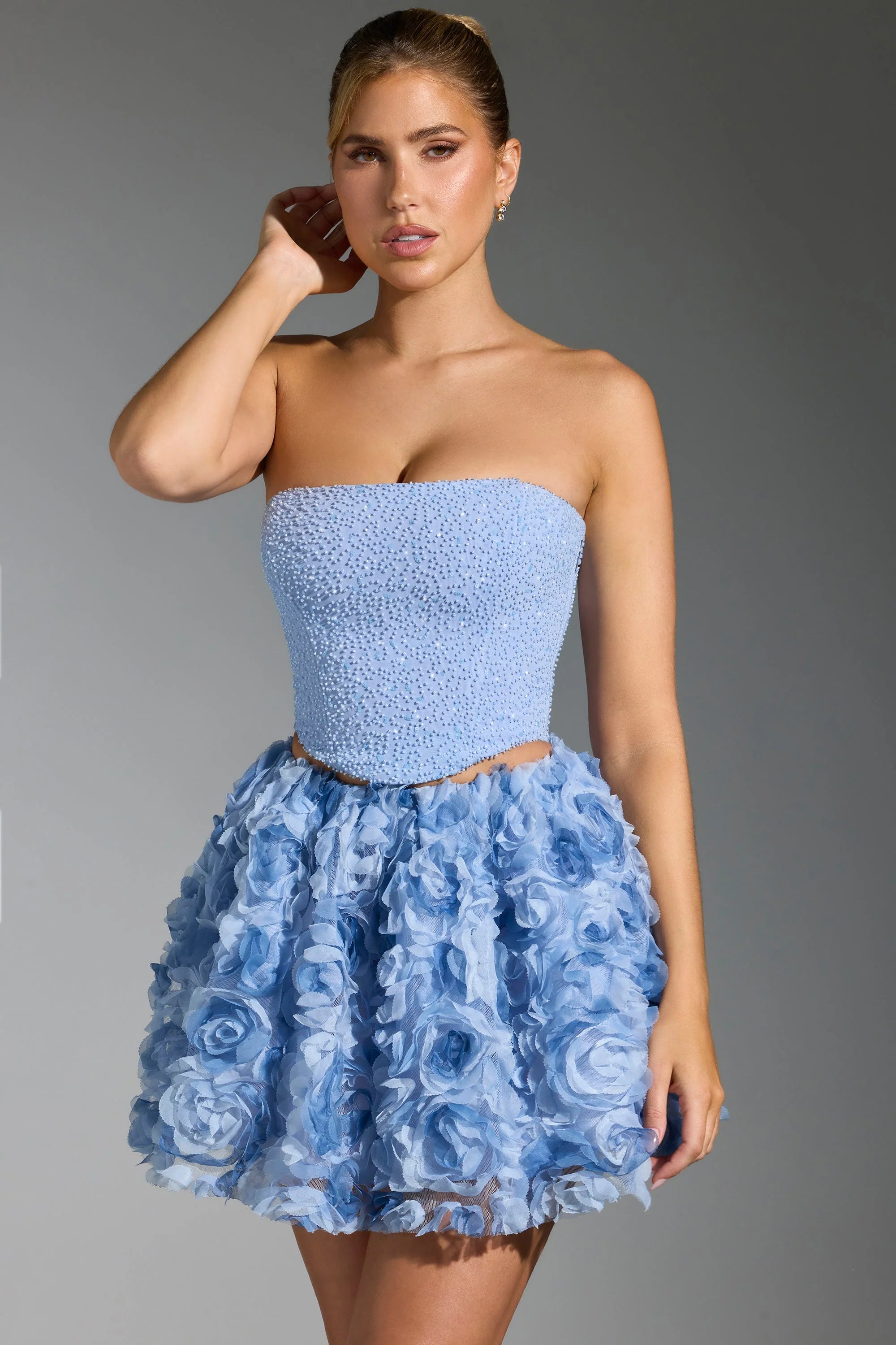 Floral-Appliqu¨¦ Mini Skirt in Blue