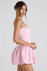 Lace-Up Bubble Hem Corset Mini Dress in Soft Pink