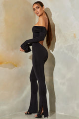 Long Sleeve Open Back Jumpsuit in Black