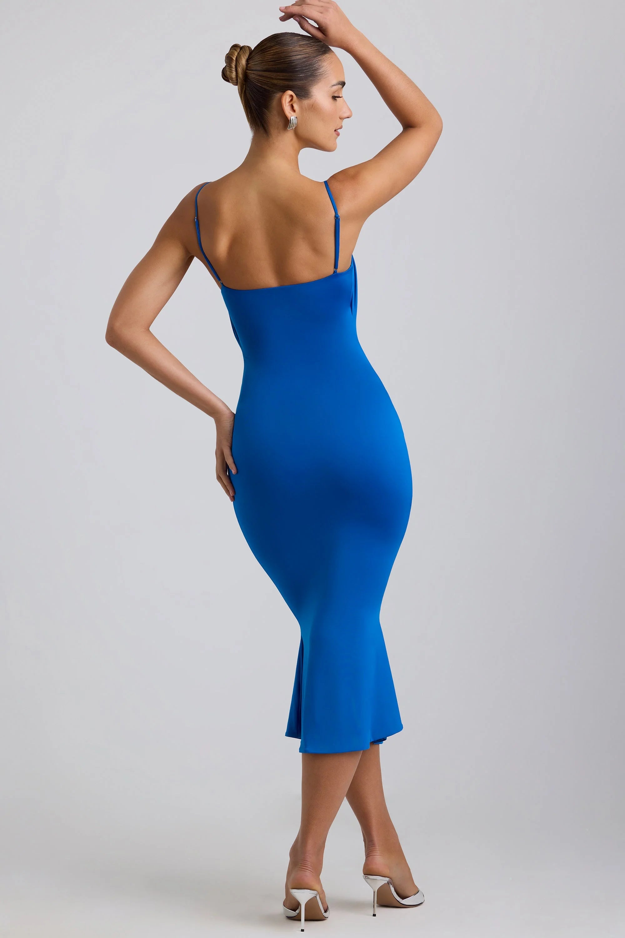 Slinky Jersey Ruched Cut-Out Midaxi Dress in Cobalt Blue