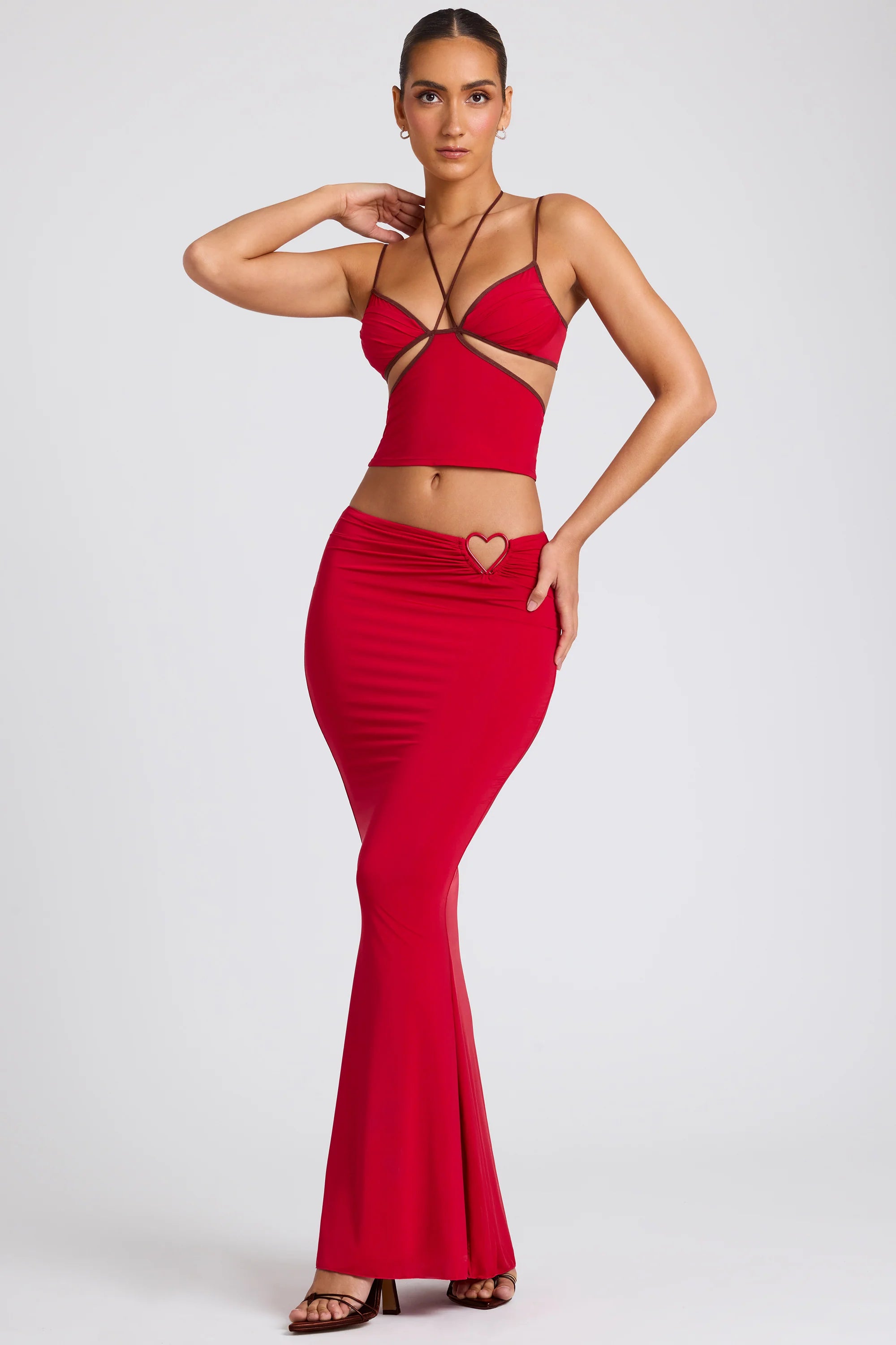 Mid Rise Maxi Skirt in Fire Red