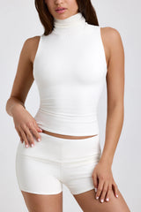 Ribbed Modal Turtleneck Tank Top in White