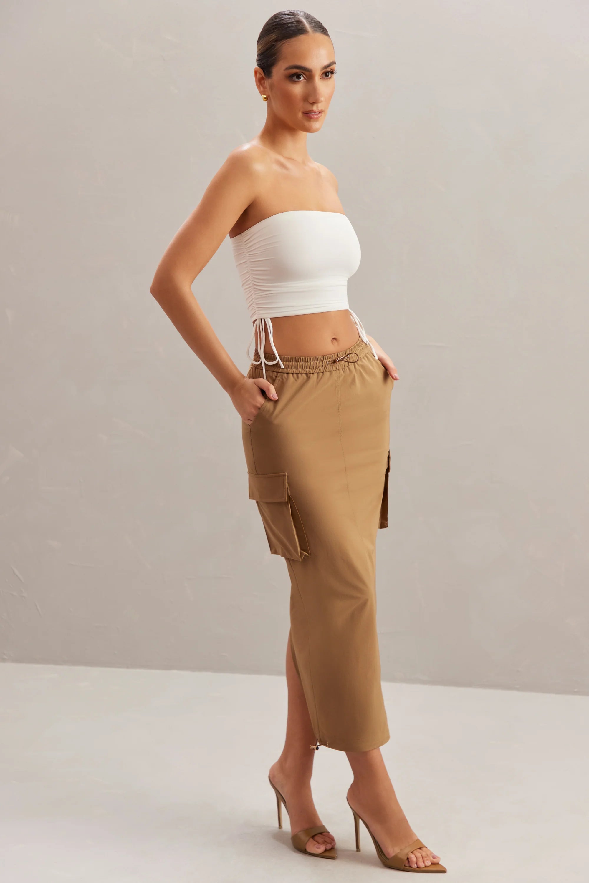 Ruched Bandeau Crop Top in Ivory