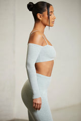 Asymmetric Long Sleeve Crop Top in Mint