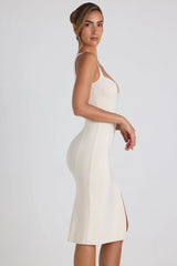 Modal Bow-Embellished Sweetheart-Neck Midi Dress in Ivory