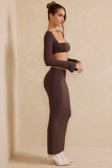 Low Rise Bodycon Maxirock in Schokolade