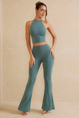 High Waist Flare Trousers in Teal