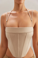 Top a corsetto con collo quadrato in pietra