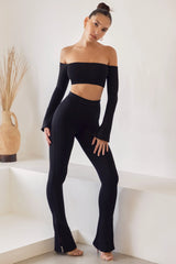 High Waist Split Flare Leggings in Black