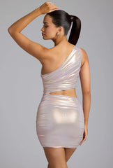 One-Shoulder-Minikleid aus Metallic-Jersey in Hellgold