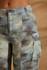 High Waist Camo Cargo Trousers in Khaki Print