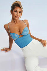 Cut Out Ruched Bodysuit in Blue