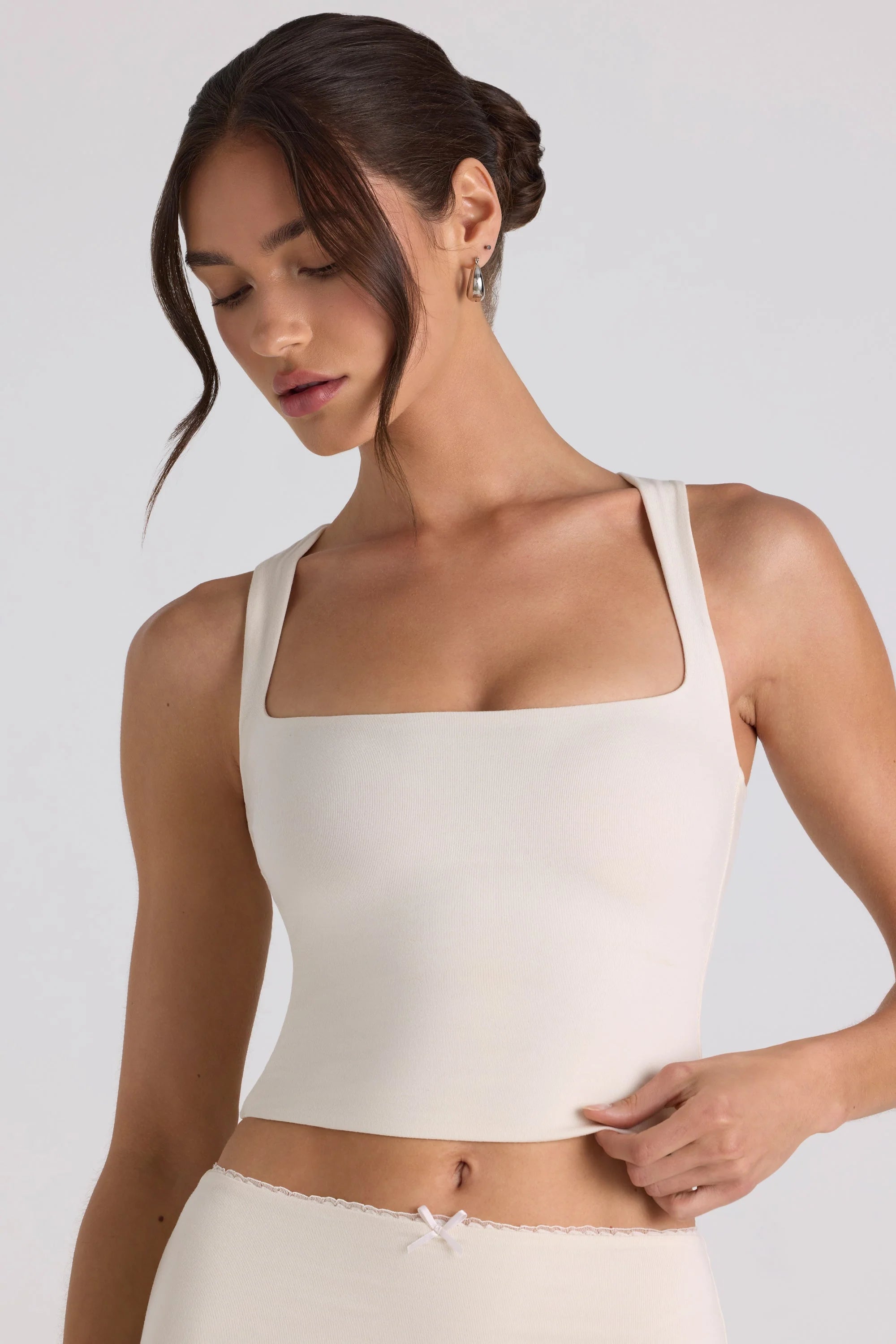 Modal Bow-Embellished Crop Top in Ivory