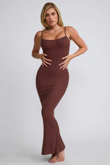 Ribbed Modal Square Neck Maxi Dress in Chocolate