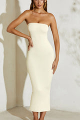 Strapless Flared Hem Midaxi Dress in Ivory