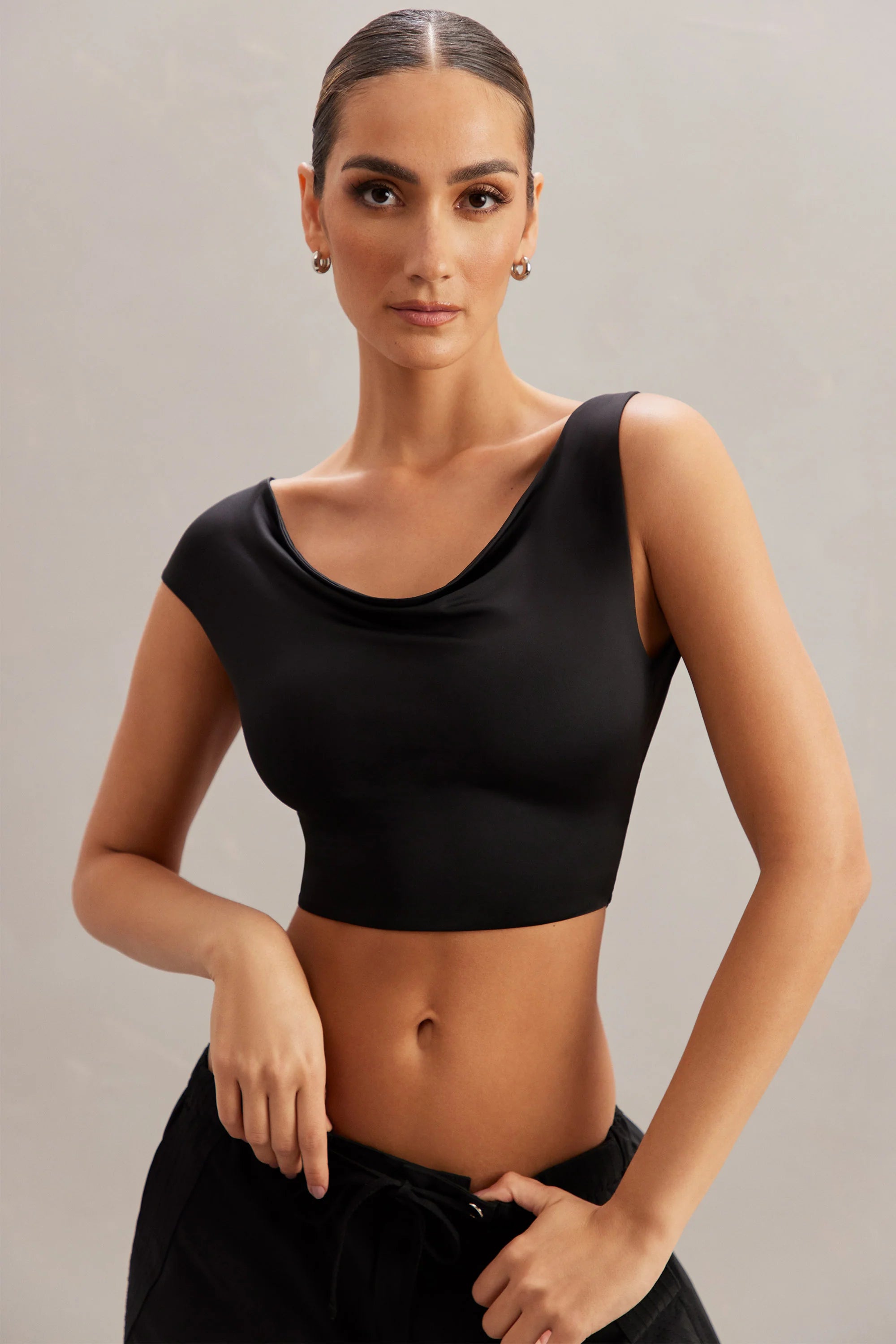 Cowl Neck Crop Top in Black