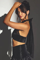 Taffeta Halter Neck Crop Top in Jet Black