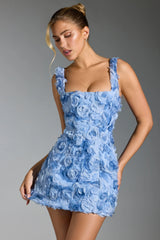 Floral-Appliqu¨¦ Corset Mini Dress in Blue