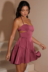 Halter Neck Cut Out Mini Dress in Dark Mauve