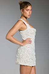 Floral-Appliqu¨¦ Corset Mini Dress in White