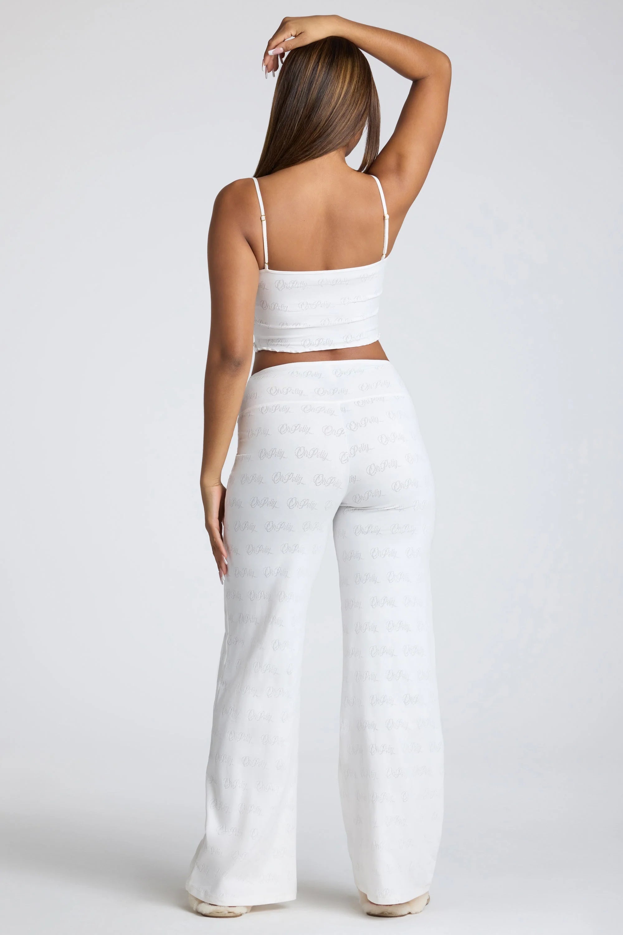 Strappy Ruched Pointelle Crop Top in White