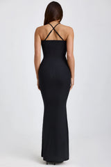 Ribbed Modal Halterneck Maxi Dress in Black