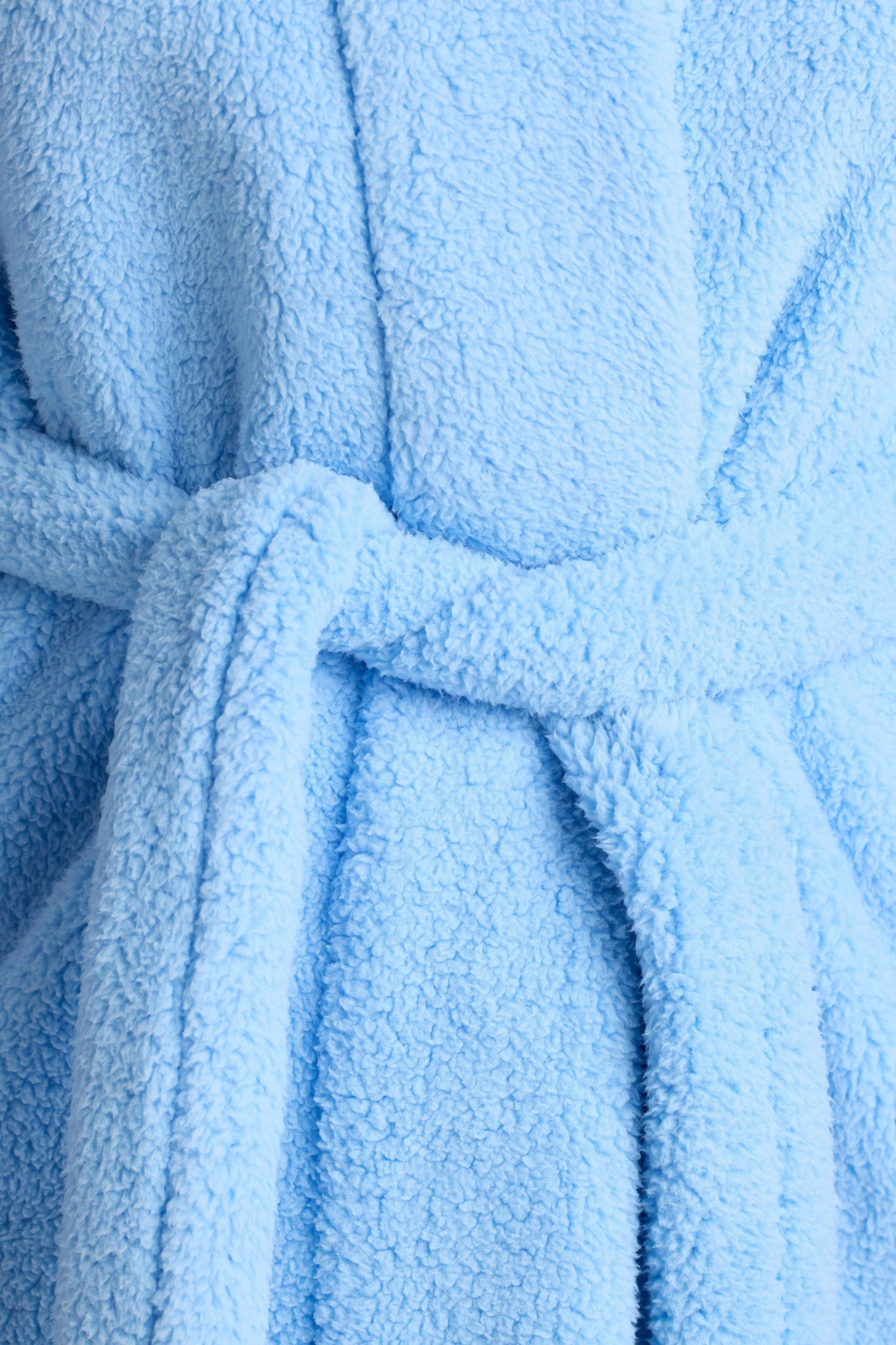 Fleece-Bademantel zum Binden vorn in Babyblau