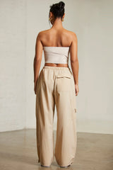 Wide Leg Cargo Trousers in Beige