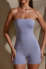 Unitard corta con scollo a fascia in grigio lilla