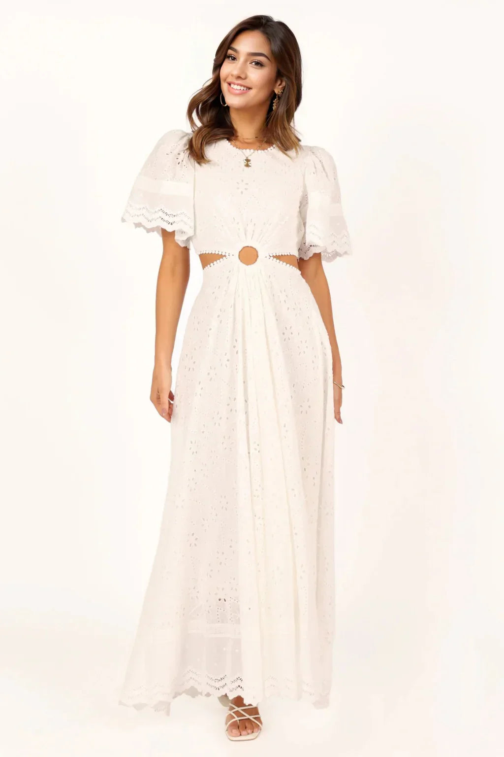 Merletto Cut Out Maxi Dress - White