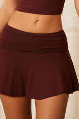 Ruched Micro Mini Skort in Brown