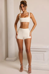 Embellished High Waist Hot Pant Shorts in White