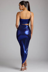 Drapiertes Maxikleid aus Metallic-Jersey in Elektroblau