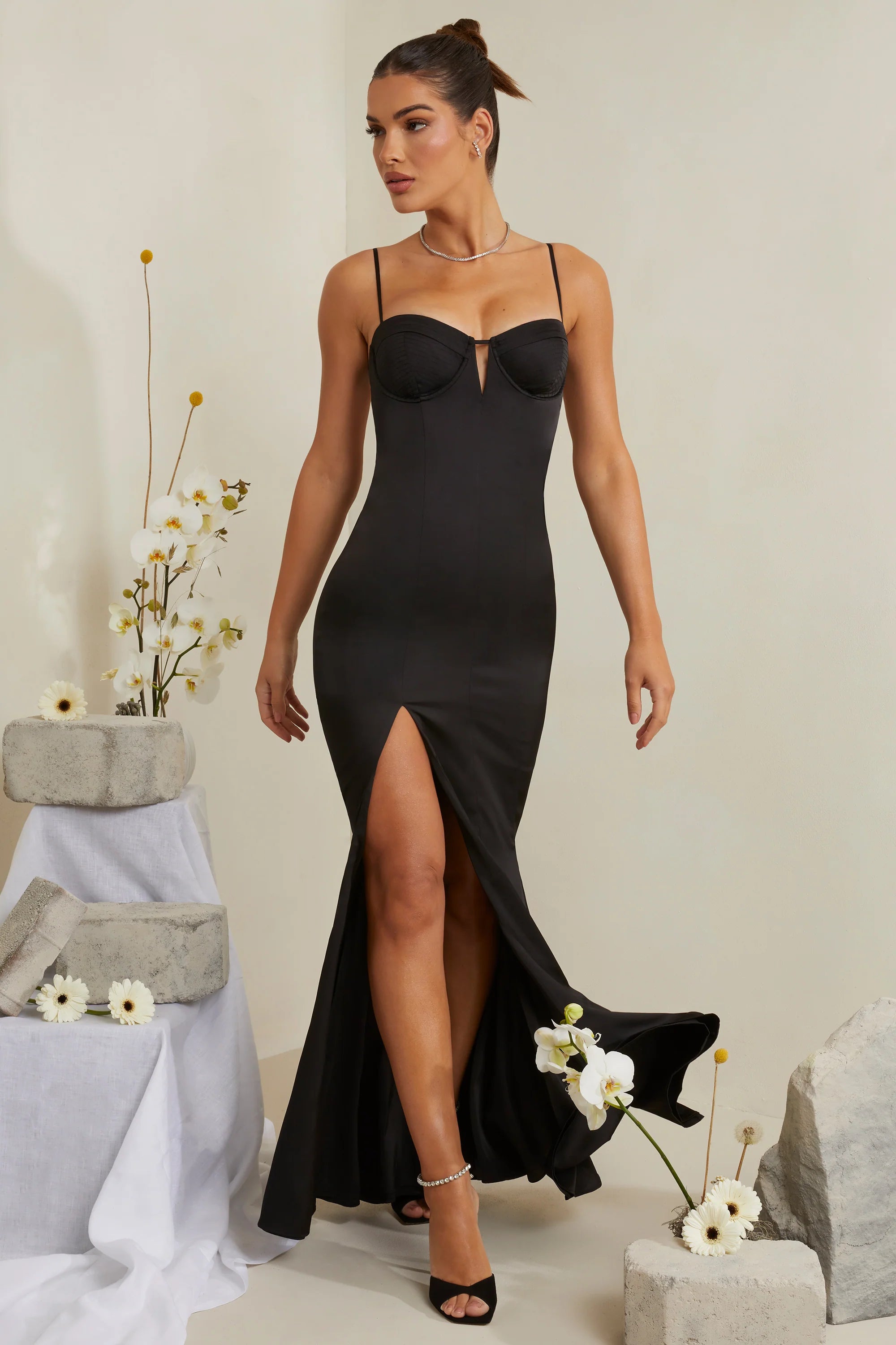 Cut Out Fishtail Maxi Dress in Black