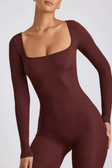 Ribbed Modal Long Sleeve Jumpsuit in Espresso