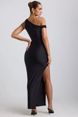 Gerafftes, asymmetrisches One-Shoulder-Maxikleid in Schwarz