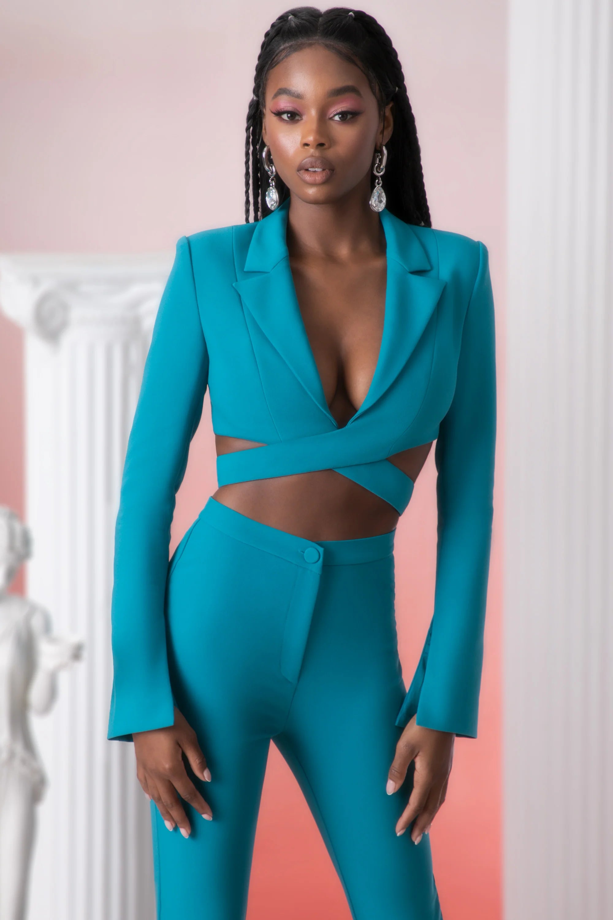 Cropped Blazer in Teal