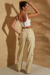 High Waist Wide Leg Cargo Trousers in Sage